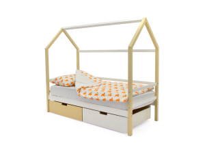 Кровать-домик Svogen с ящиками бежево-белый