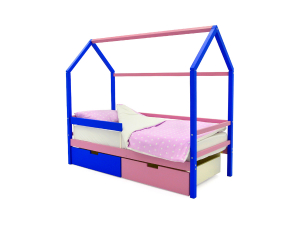 Кровать-домик Svogen с ящиками и бортиком синий-лаванда