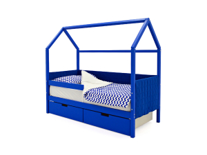 Кровать-домик мягкий Svogen с ящиками и бортиком синий