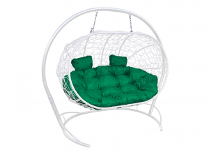 Кокон Лежебока подвесной с ротангом зелёная подушка