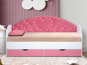 Кровать с продольной мягкой спинкой Сердце №1 800х1900 мм розовая