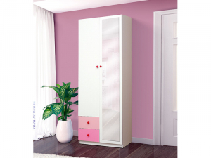 Шкаф двухдверный с ящиками и зеркалом Радуга розовый