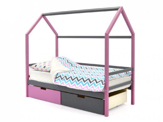 Кровать-домик Svogen с ящиками лаванда-графит